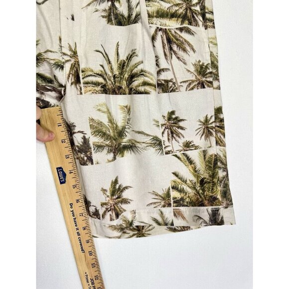 Banana Republic Linen Blend 9" Shorts Mens 31 Cream Green Palm Pleated Front NEW - Picture 10 of 11